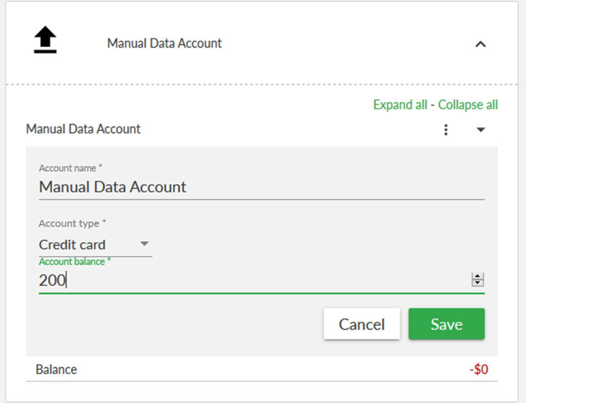 Manual Data Account Set Balance
